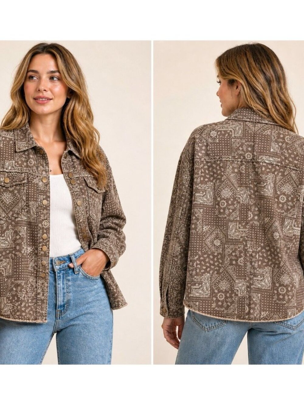 Easel Jacket Womens S gray Paisley Shacket Button Front NWT